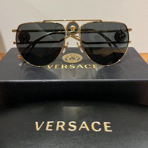 Versace Medusa Cutout Metal Aviator Sunglasses